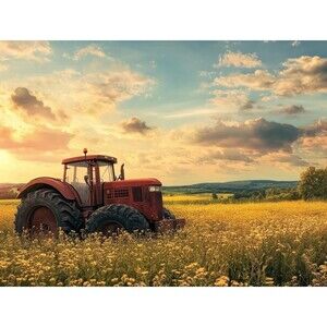 Vintage Red Tractor, Sunset Canvas Print 20" wide x 16 " tall